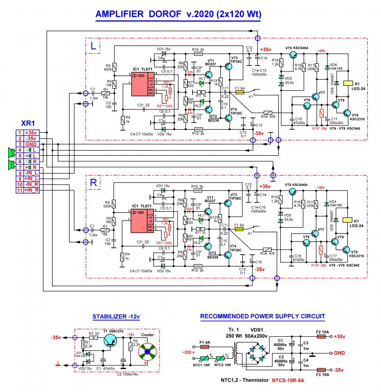 Усилитель (блок УНЧ) AMPLIFIER DOROF v.2020 (2x120Вт)