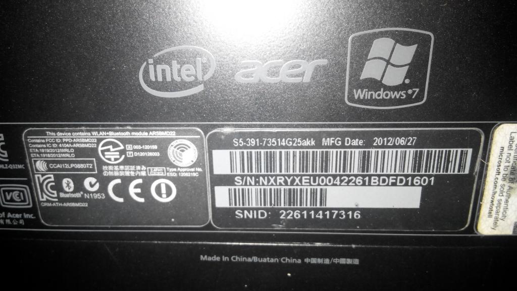 Ноутбук Acer Aspire s5-391-73514g25akk по запчастям