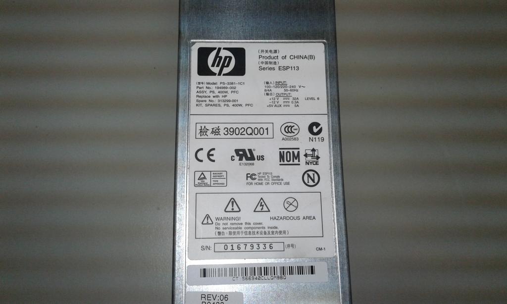 Блок питания HP Hot Plug Redundant Power Supply 400W 313299-001\Ps-3381-1C1