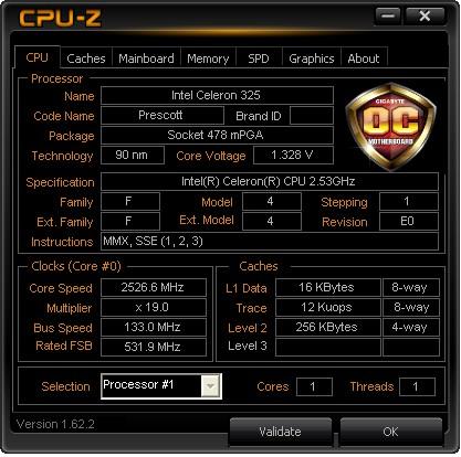 Socket  478 Intel® Celeron® D Processor 325  (256K Cache, 2.53 GHz, 533 MHz FSB)